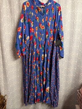 John Mark Blue Floral Midi Dress with Multicolor Blooms